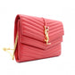 YVES SAINT LAURENT Chain Wallet V-Stitch Shoulder Bag, Leather, Red