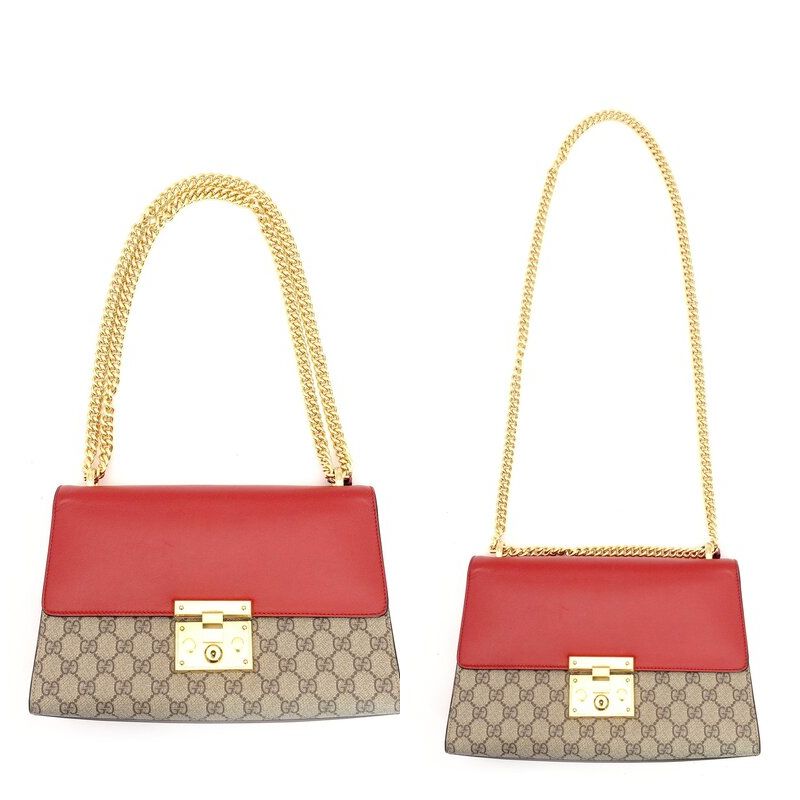 GUCCI Chain Shoulder Bag GG Canvas PVC Beige × Pink × Red Leather Crossbody 7-7-735