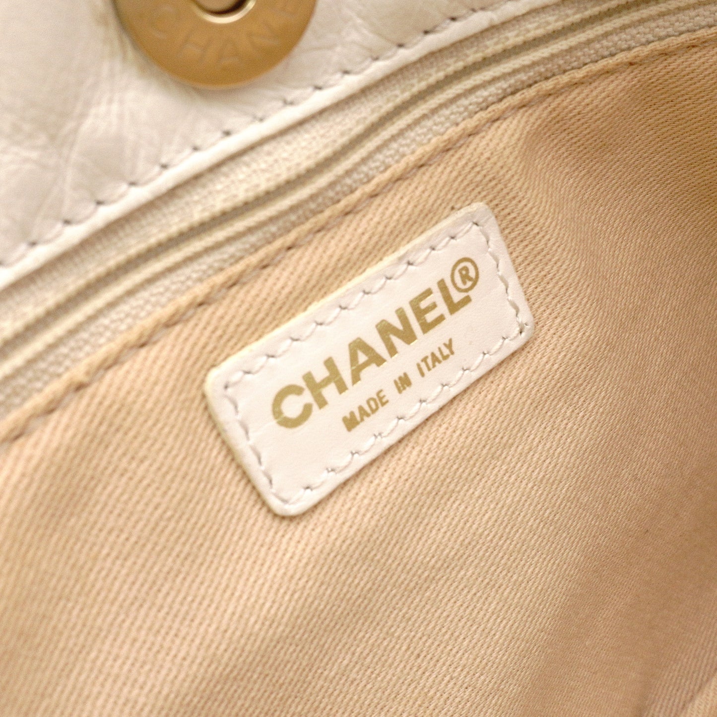 CHANEL Olsen Shoulder Bag, Leather, Gray and White Canvas, CC Logo, Single-Shoulder