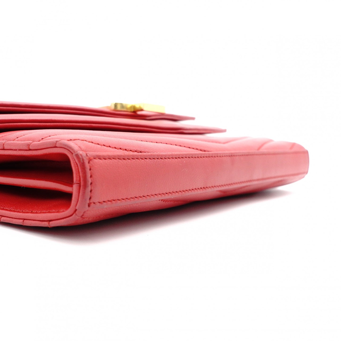YVES SAINT LAURENT Chain Wallet V-Stitch Shoulder Bag, Leather, Red
