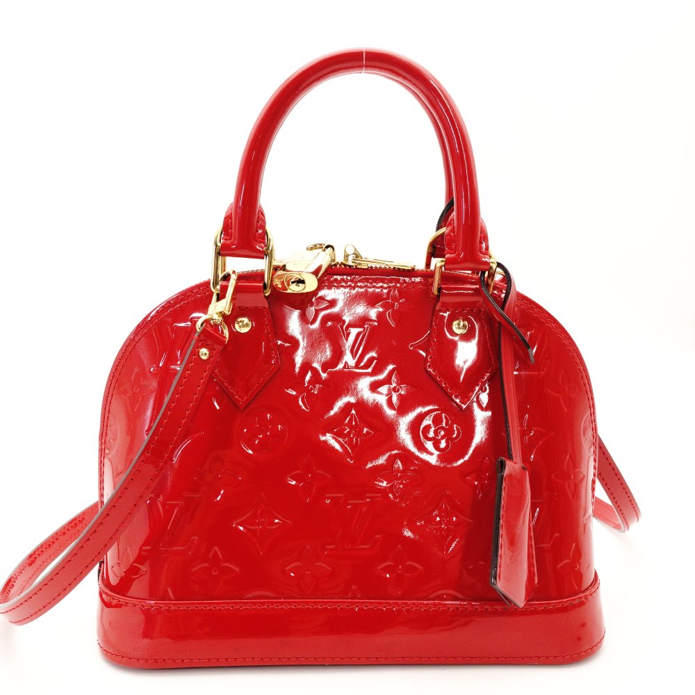 LOUIS VUITTON Alma BB Handbag Vernis Red Leather 2-Way Red Crossbody 7-10-193