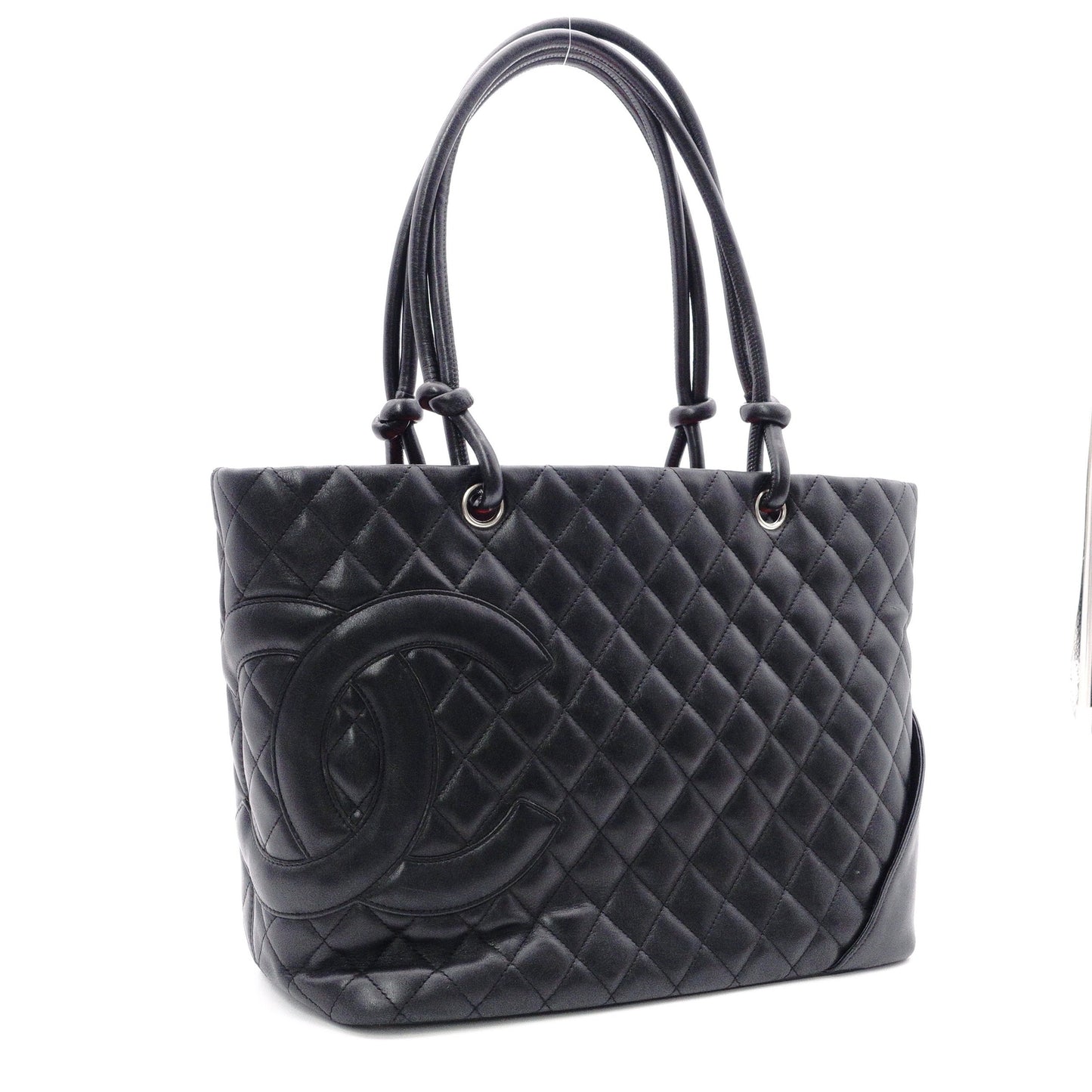 CHANEL Cambon Line Handbag, Leather, Black and Pink, CC Logo, Tote Bag