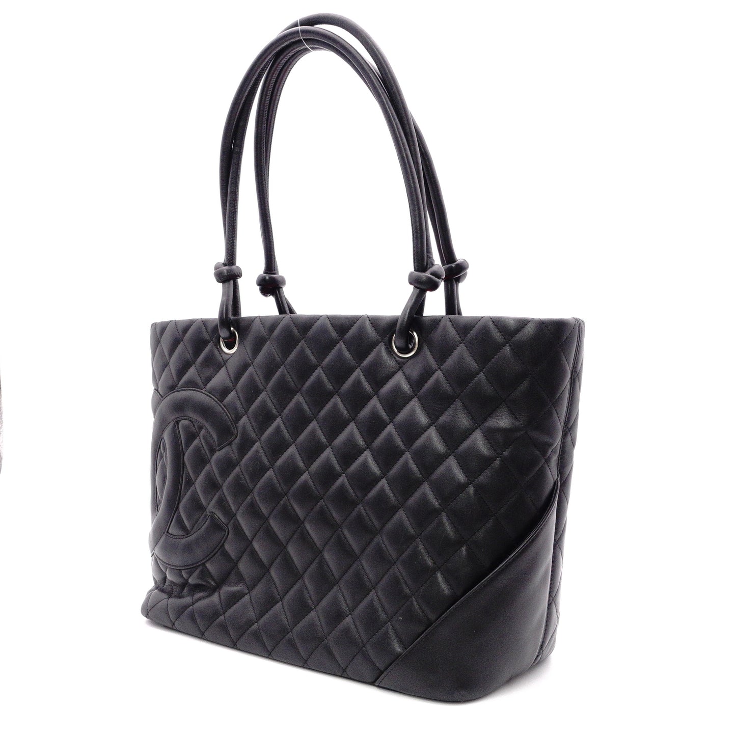 CHANEL Cambon Line Handbag, Leather, Black and Pink, CC Logo, Tote Bag