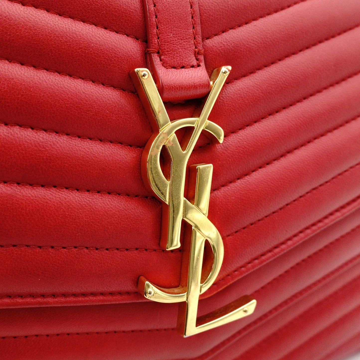 YVES SAINT LAURENT Chain Wallet V-Stitch Shoulder Bag, Leather, Red