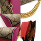 GUCCI Chain Shoulder Bag GG Canvas PVC Beige × Pink × Red Leather Crossbody 7-7-735