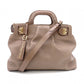 Salvatore Ferragamo Gancini Handbag, Leather, Brown, Gold Hardware
