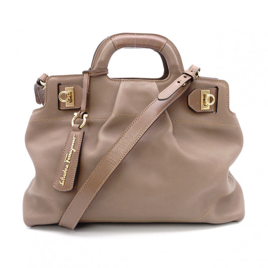 Salvatore Ferragamo Gancini Handbag, Leather, Brown, Gold Hardware