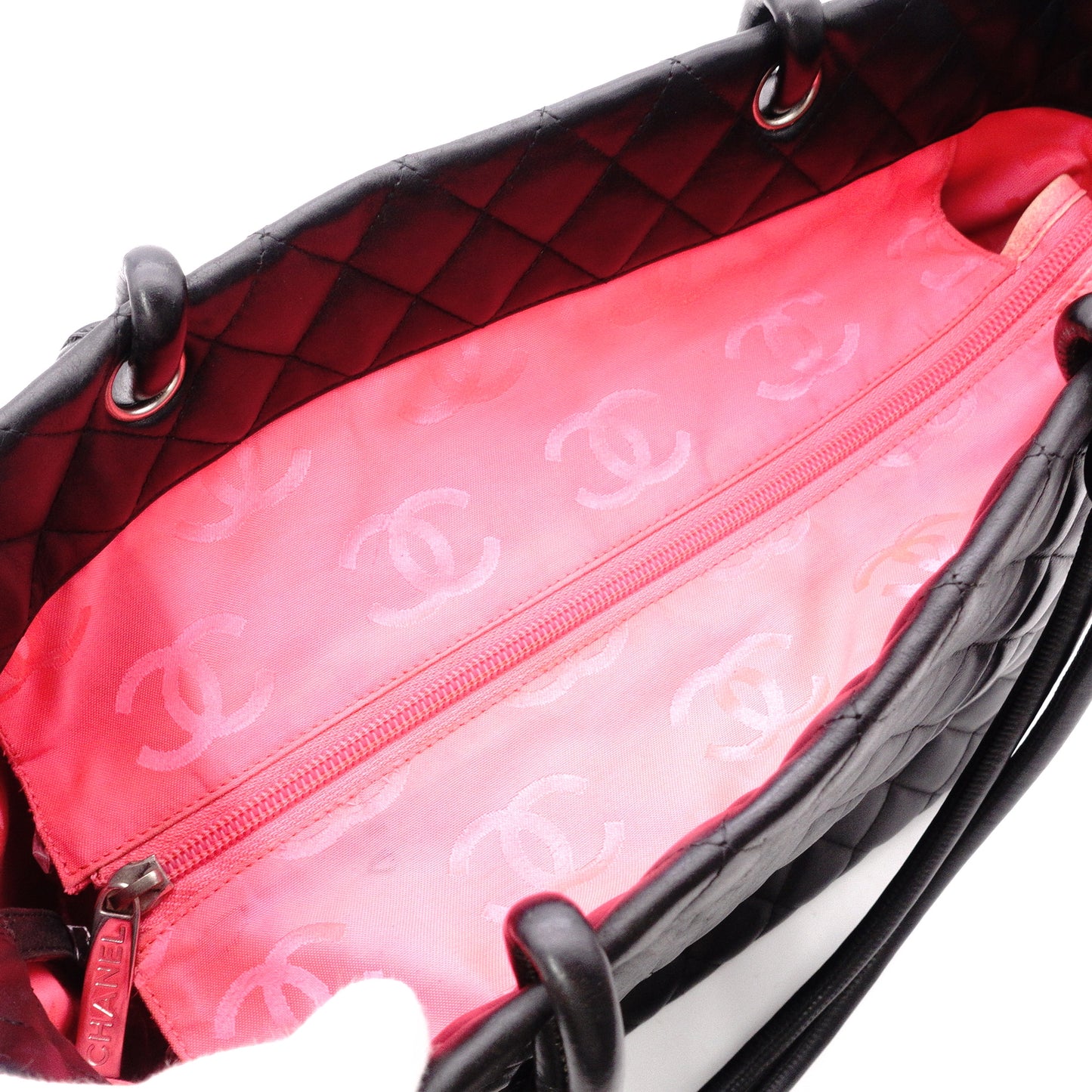 CHANEL Cambon Line Handbag, Leather, Black and Pink, CC Logo, Tote Bag