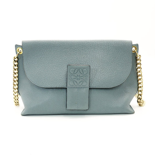 LOEWE Anagram Chain Shoulder Bag Blue-Tone Leather Logo Crossbody R801551