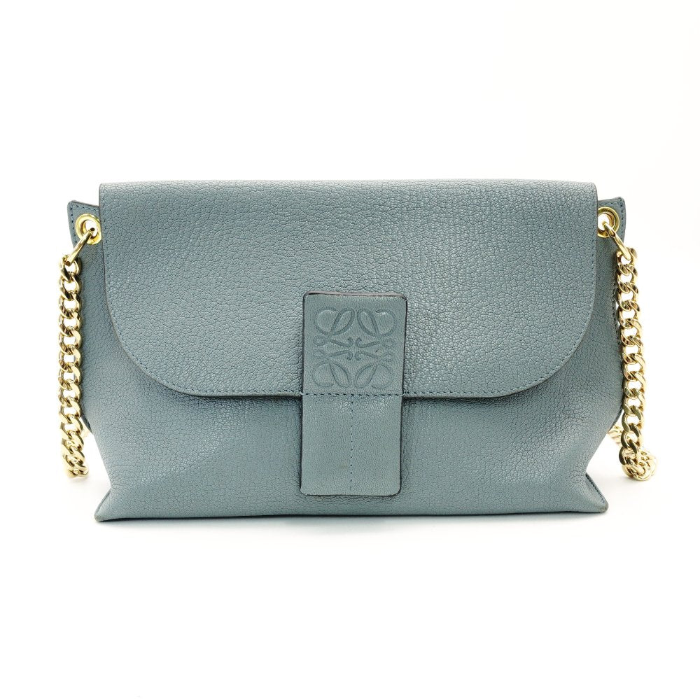 LOEWE Anagram Chain Shoulder Bag Blue-Tone Leather Logo Crossbody R801551