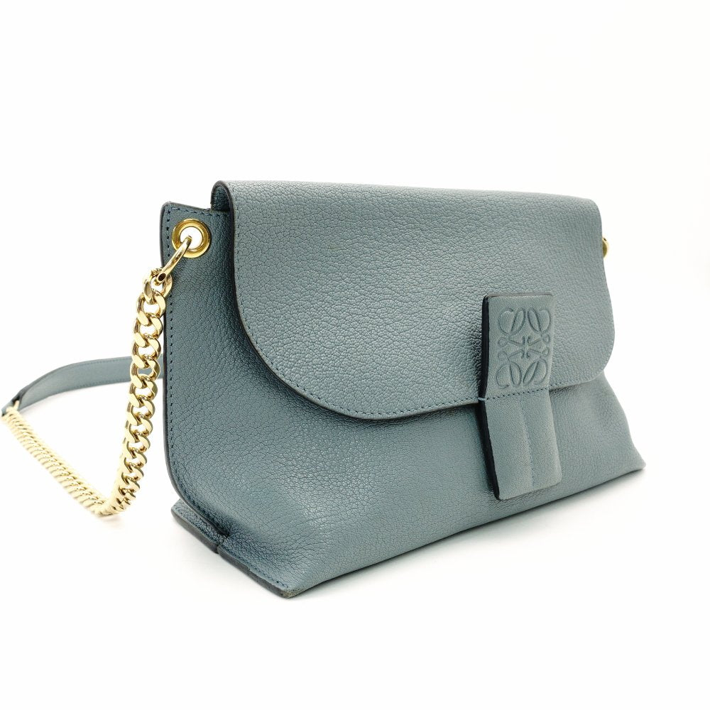 LOEWE Anagram Chain Shoulder Bag Blue-Tone Leather Logo Crossbody R801551
