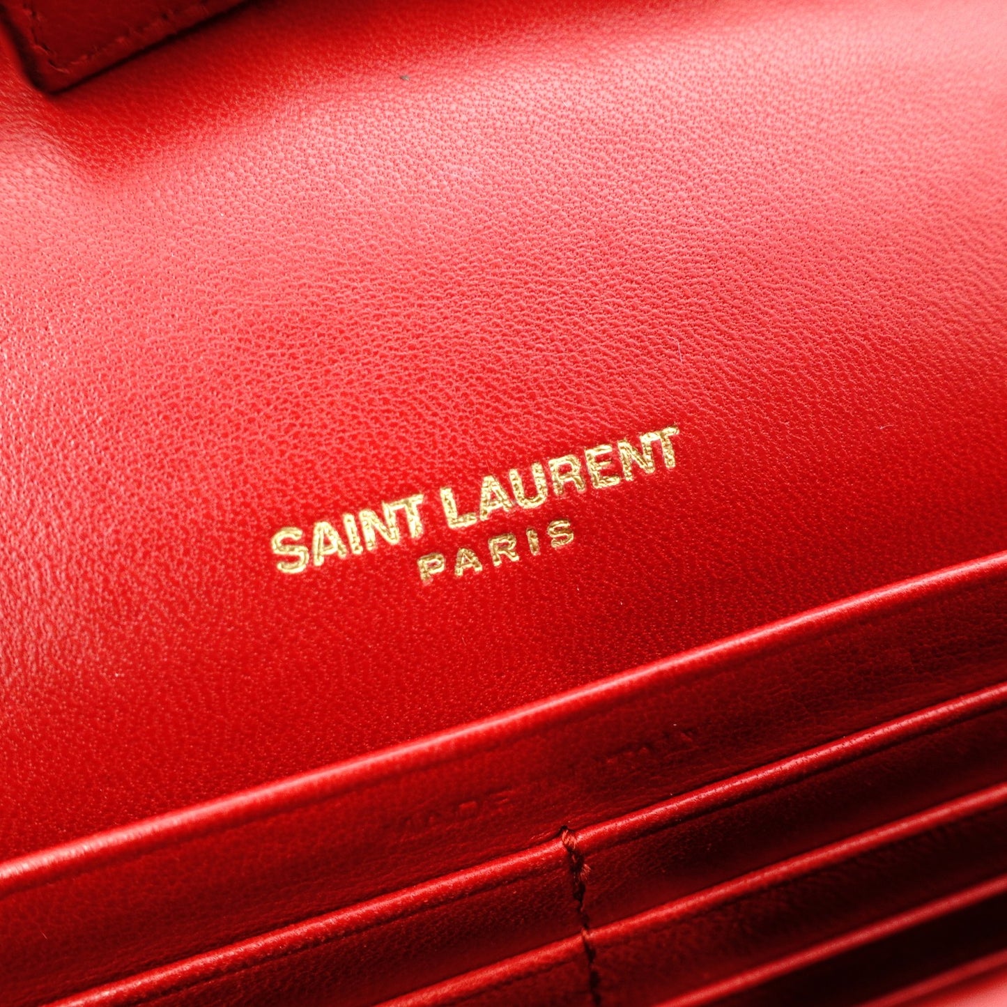 YVES SAINT LAURENT Chain Wallet V-Stitch Shoulder Bag, Leather, Red