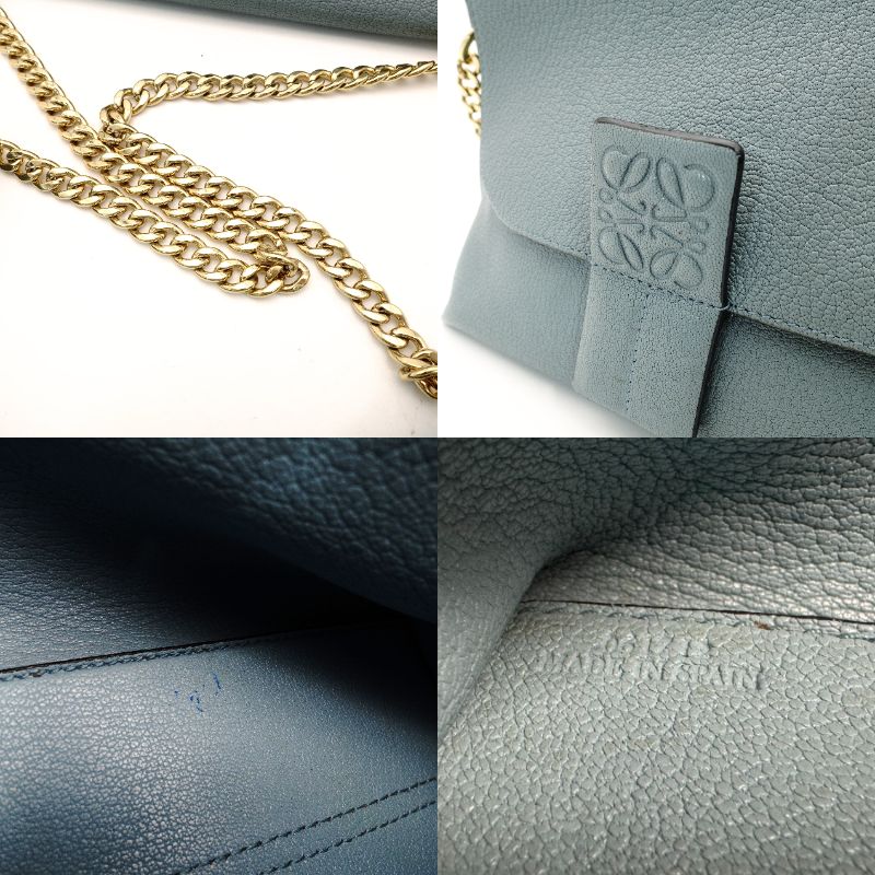 LOEWE Anagram Chain Shoulder Bag Blue-Tone Leather Logo Crossbody R801551