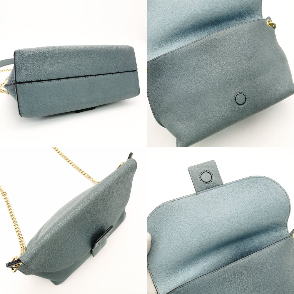 LOEWE Anagram Chain Shoulder Bag Blue-Tone Leather Logo Crossbody R801551