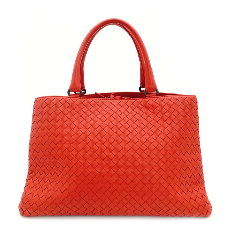 Bottega Veneta Intrecciato Handbag Red Leather Tote Red 7-9-625