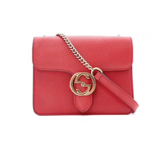 GUCCI Interlocking Shoulder Bag, Leather, Red, Gold Hardware