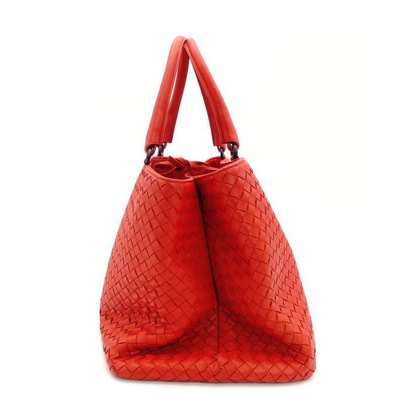 Bottega Veneta Intrecciato Handbag Red Leather Tote Red 7-9-625