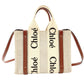 CHLOE Woody Small Handbag Canvas Beige × Brown 2-Way Leather Crossbody R8011026
