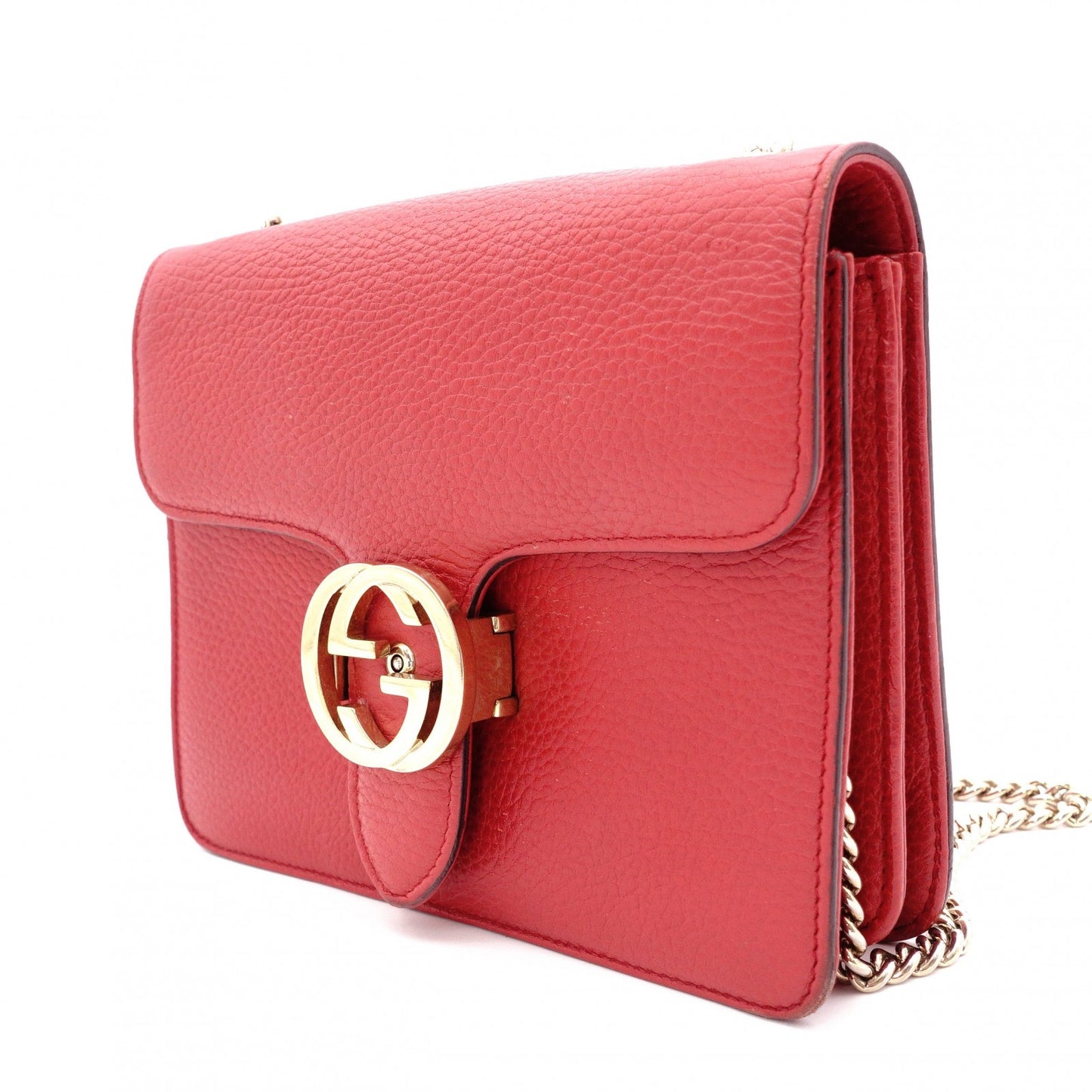 GUCCI Interlocking Shoulder Bag, Leather, Red, Gold Hardware