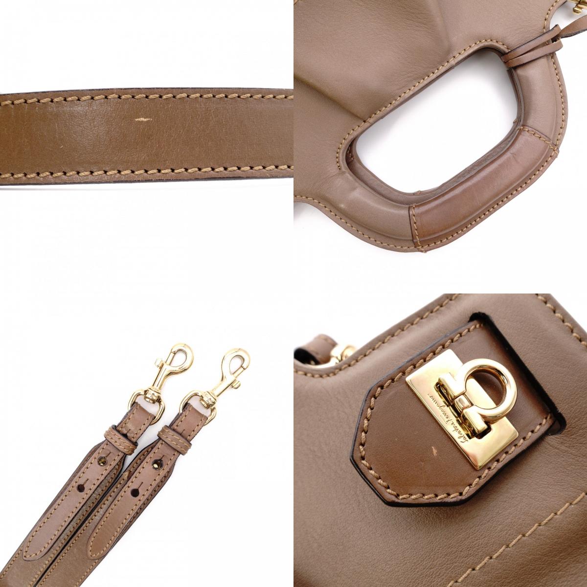 Salvatore Ferragamo Gancini Handbag, Leather, Brown, Gold Hardware