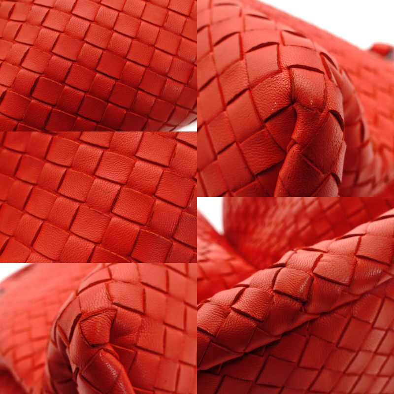 Bottega Veneta Intrecciato Handbag Red Leather Tote Red 7-9-625