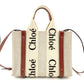 CHLOE Woody Small Handbag Canvas Beige × Brown 2-Way Leather Crossbody R8011026
