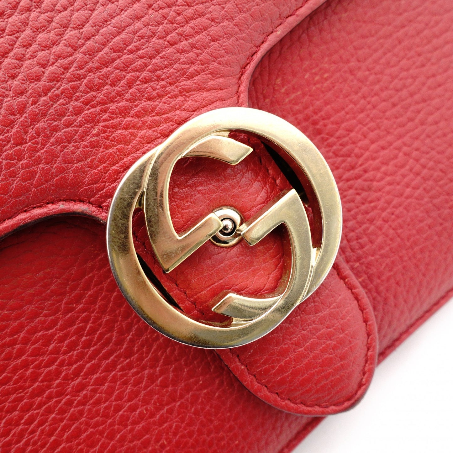 GUCCI Interlocking Shoulder Bag, Leather, Red, Gold Hardware
