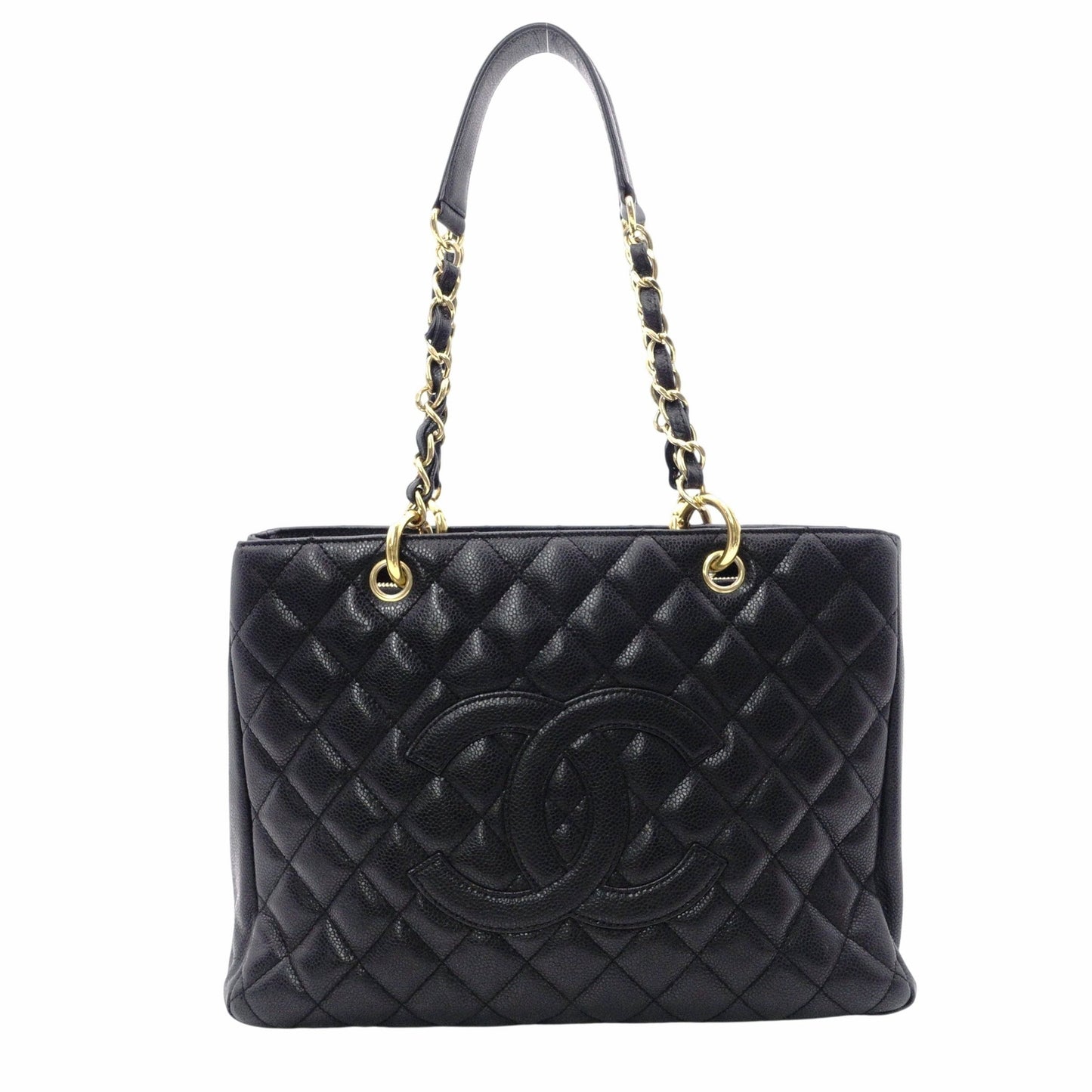 CHANEL GST Matelassé Caviar Skin Shoulder Bag, Leather, Black, Gold Hardware