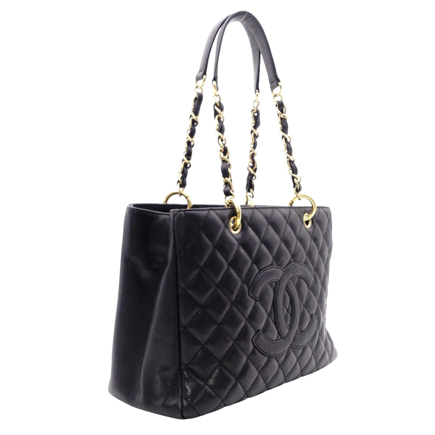 CHANEL GST Matelassé Caviar Skin Shoulder Bag, Leather, Black, Gold Hardware