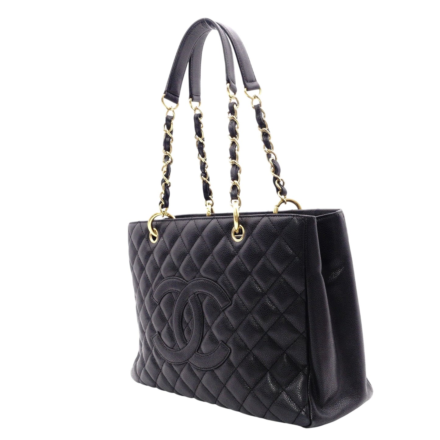 CHANEL GST Matelassé Caviar Skin Shoulder Bag, Leather, Black, Gold Hardware