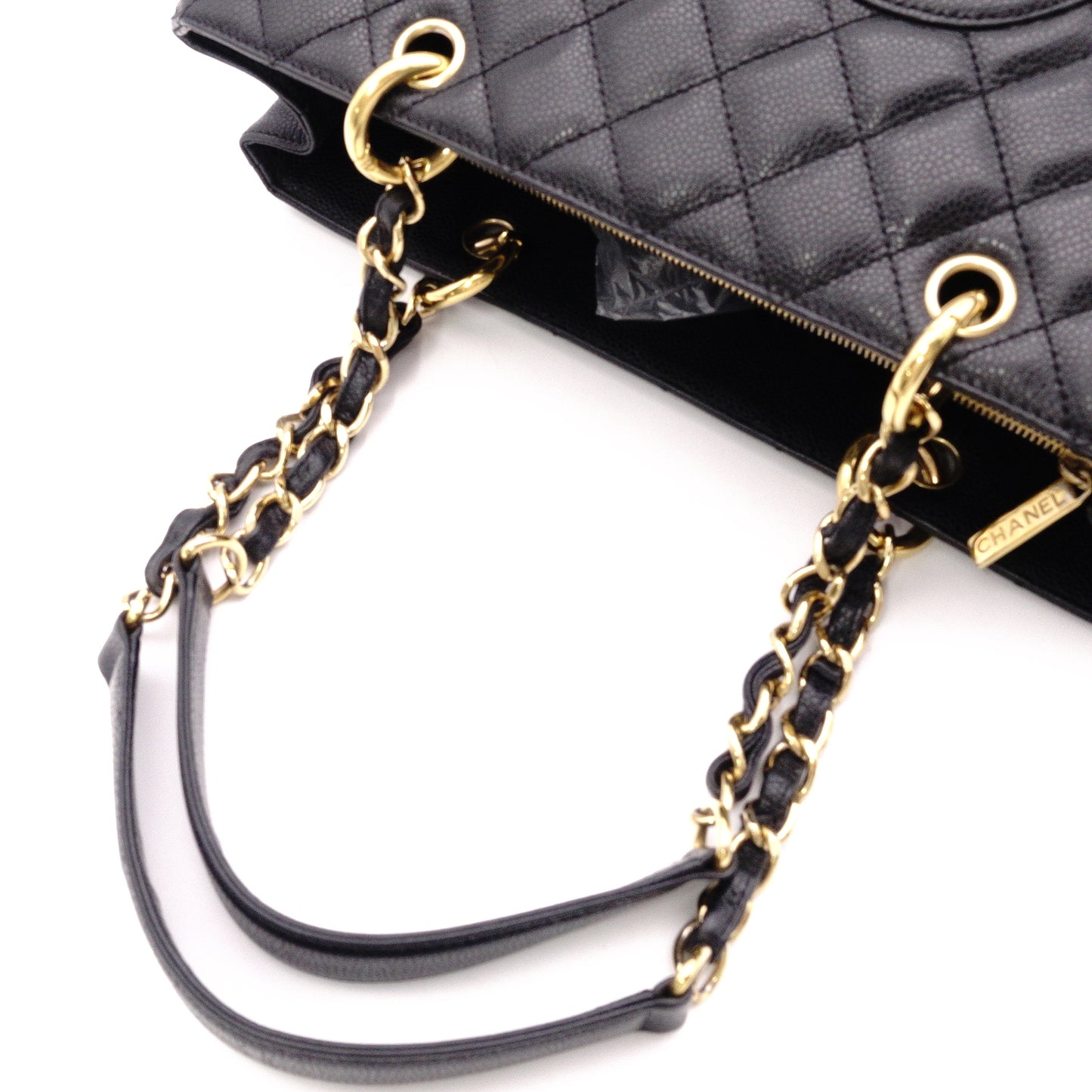 CHANEL GST Matelassé Caviar Skin Shoulder Bag, Leather, Black, Gold Hardware