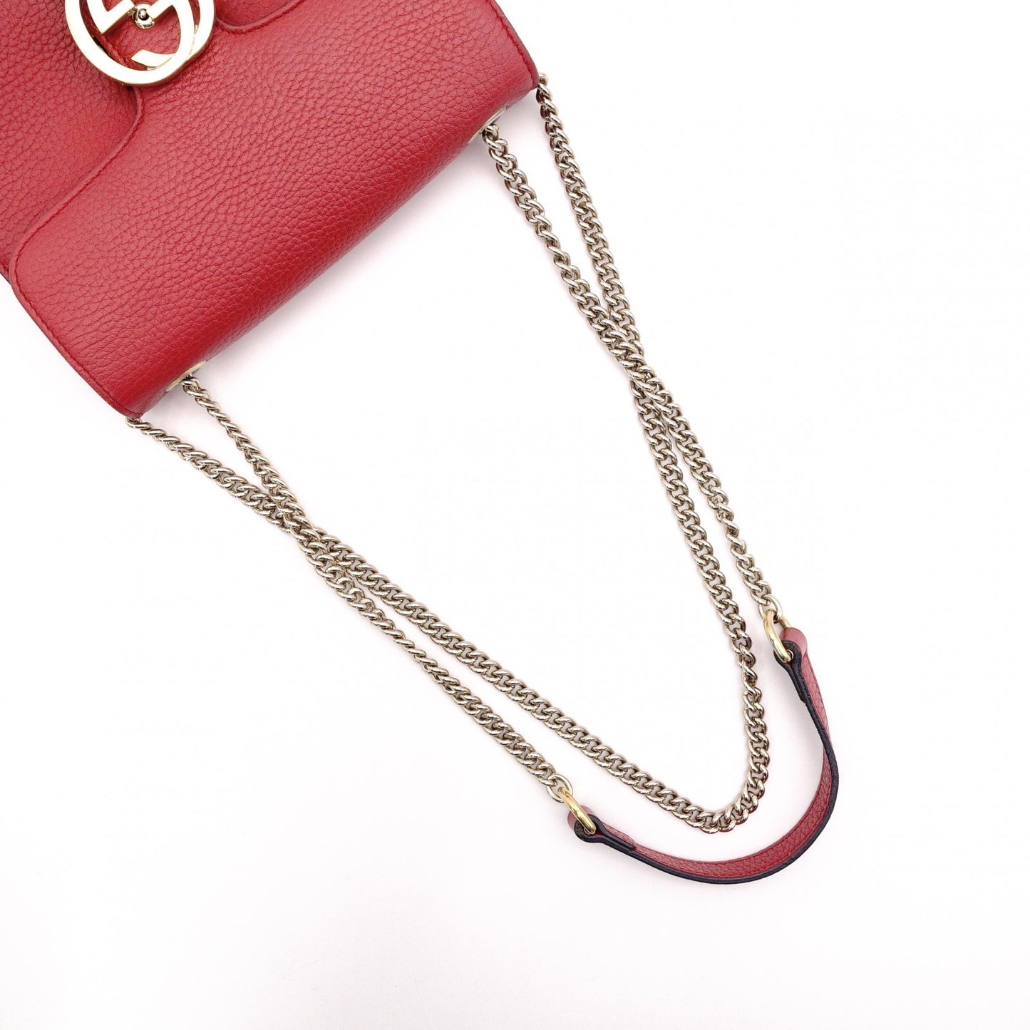 GUCCI Interlocking Shoulder Bag, Leather, Red, Gold Hardware