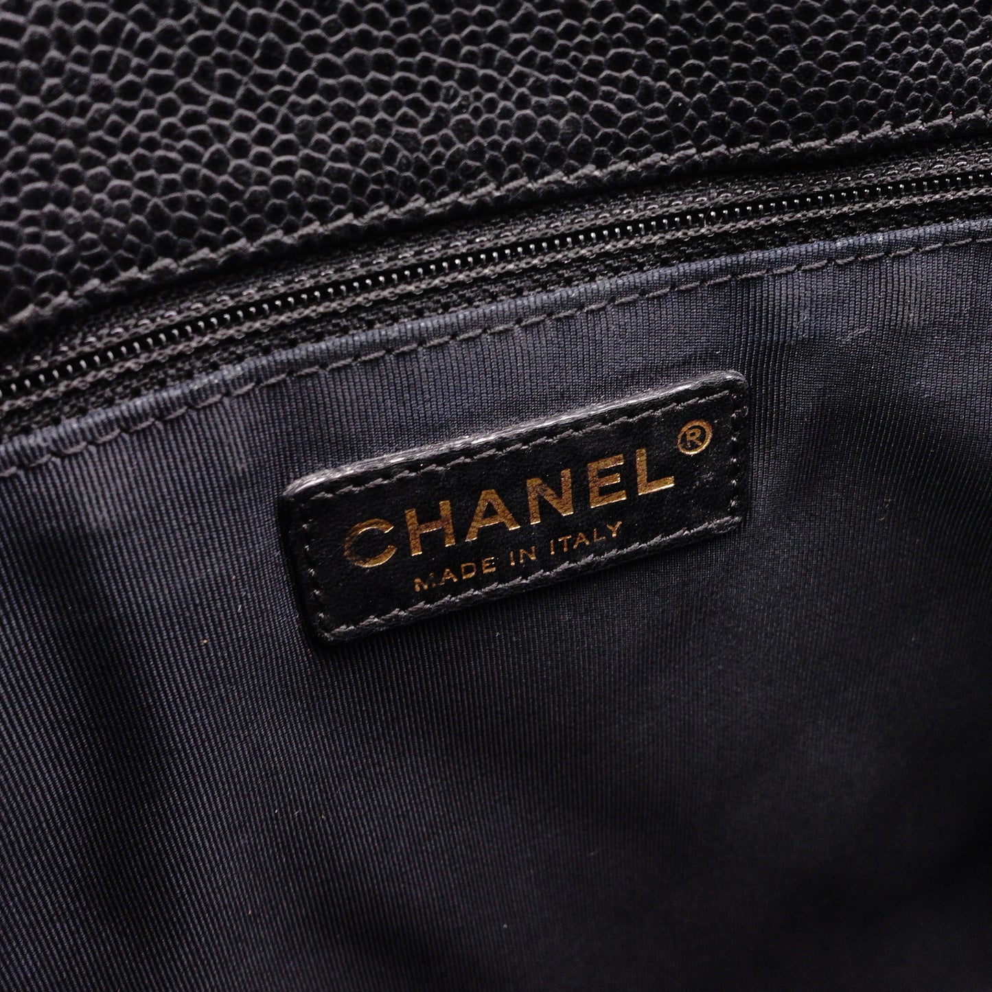 CHANEL GST Matelassé Caviar Skin Shoulder Bag, Leather, Black, Gold Hardware