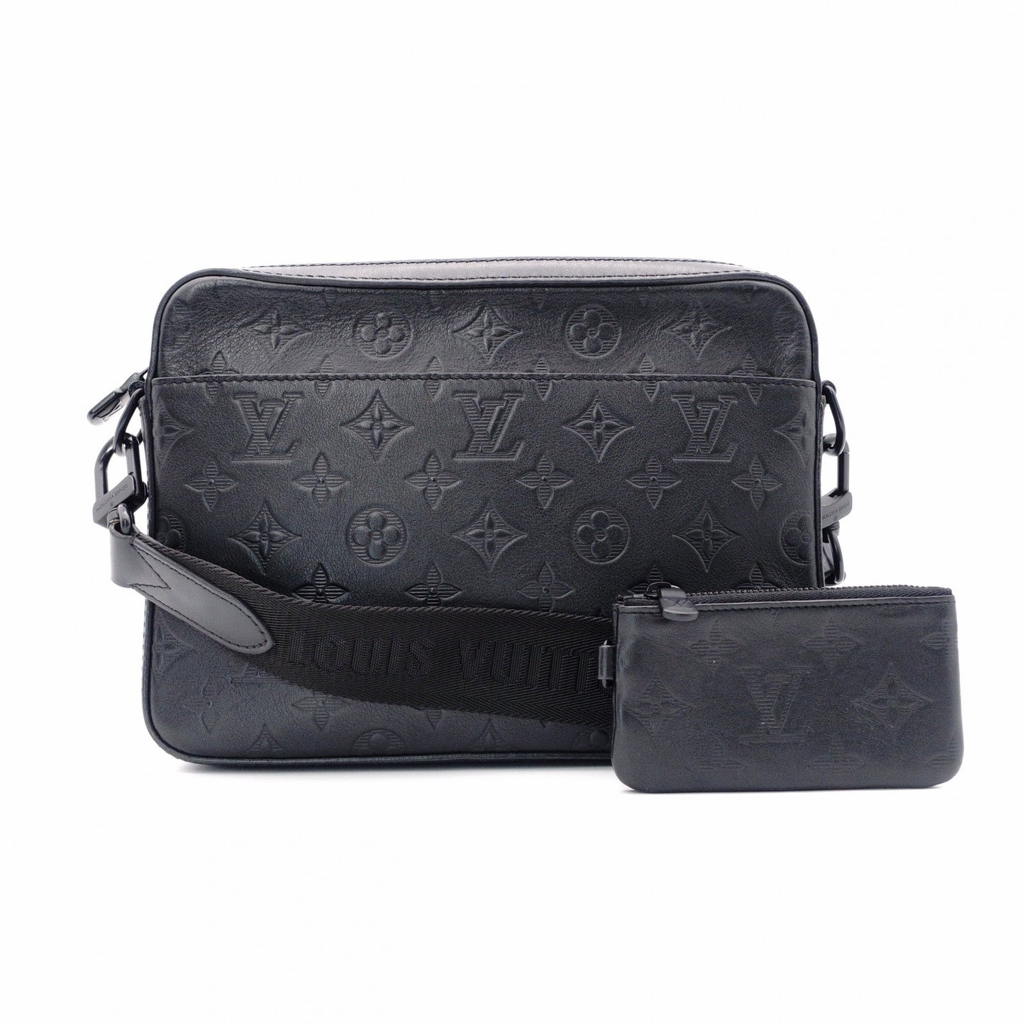 LOUIS VUITTON Duo Messenger Monogram Shadow Shoulder Bag, Leather, Black