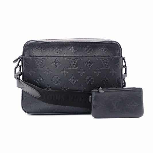 LOUIS VUITTON Duo Messenger Monogram Shadow Shoulder Bag, Leather, Black