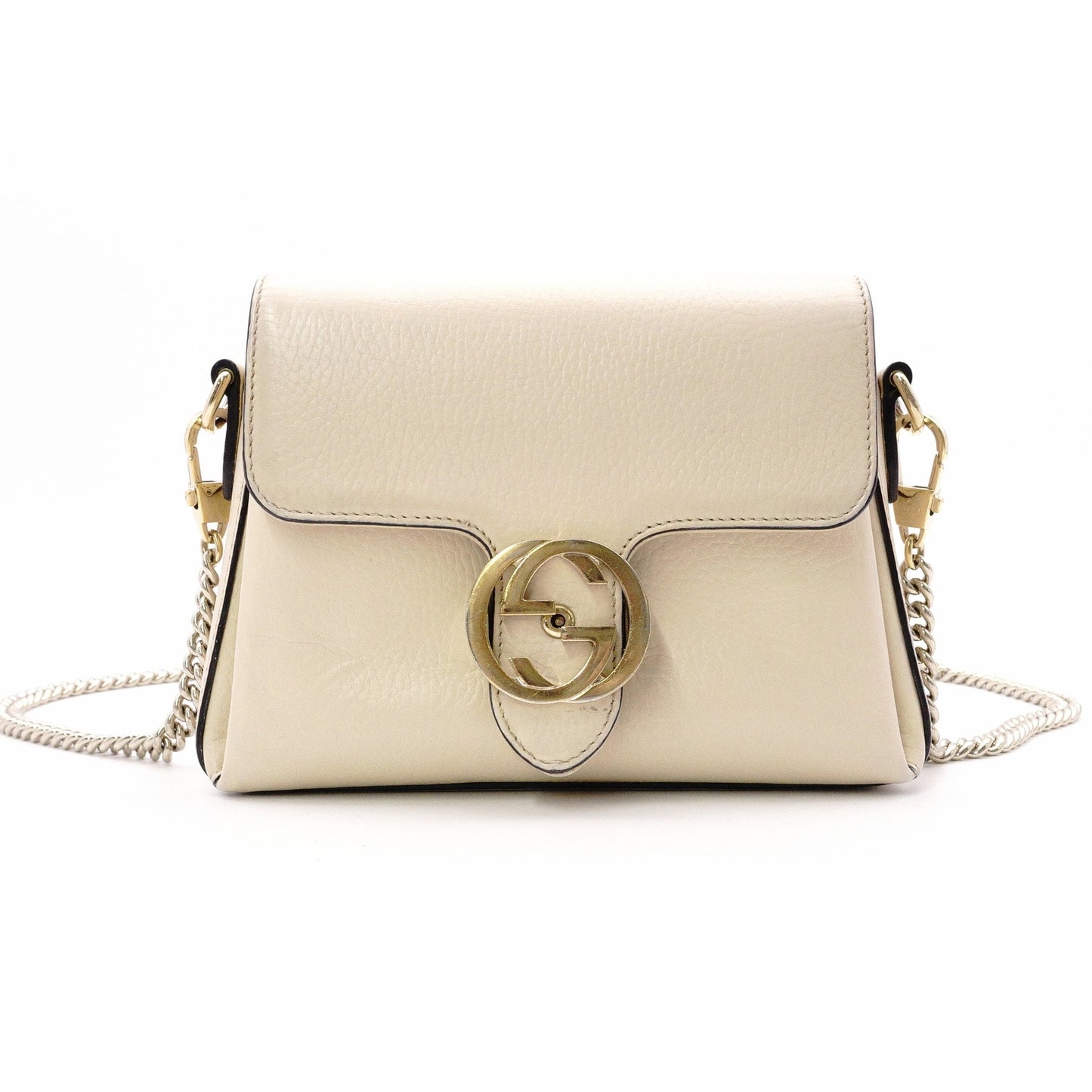 GUCCI Interlocking Shoulder Bag, Leather, Off-White, Crossbody, GG Logo, Gold Hardware