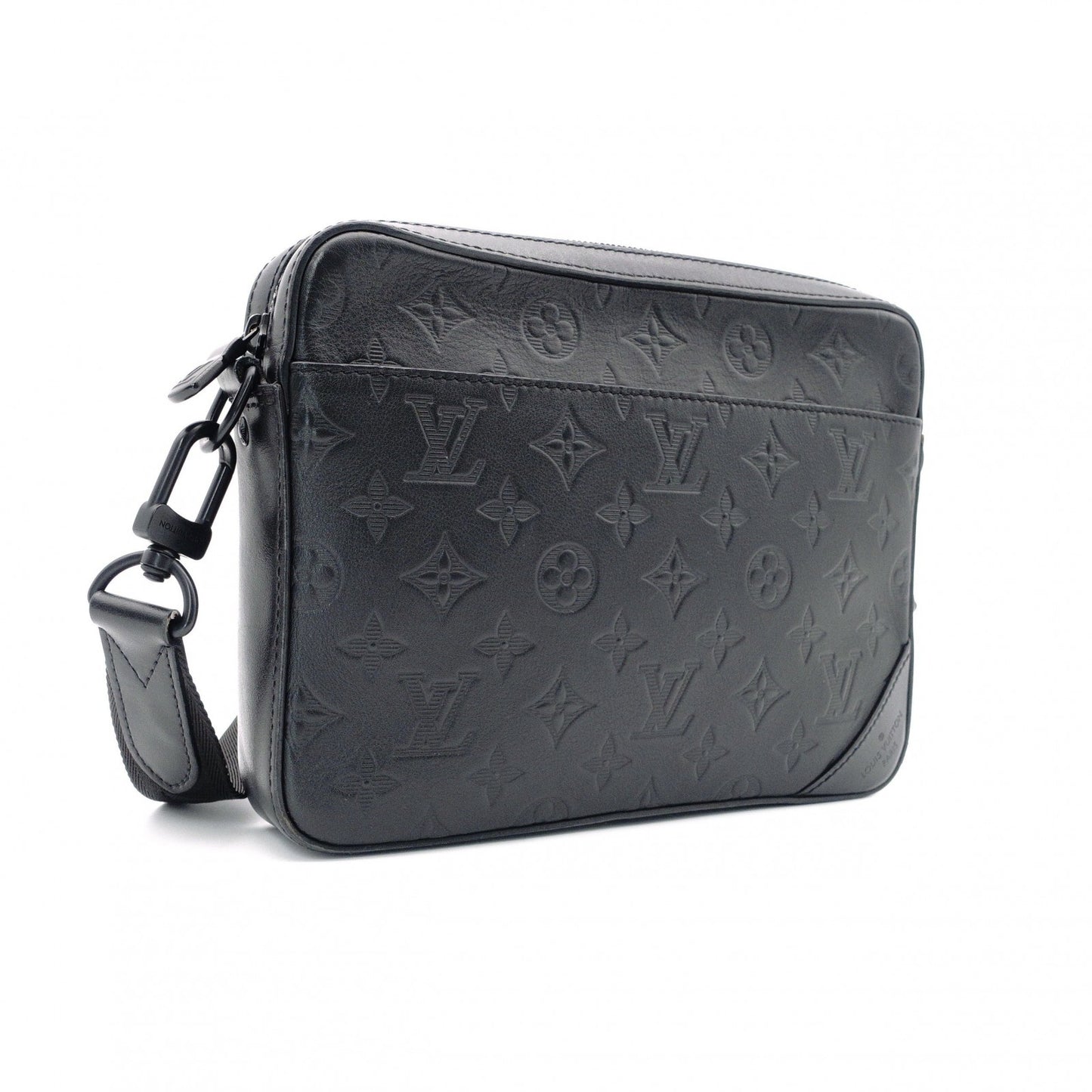 LOUIS VUITTON Duo Messenger Monogram Shadow Shoulder Bag, Leather, Black