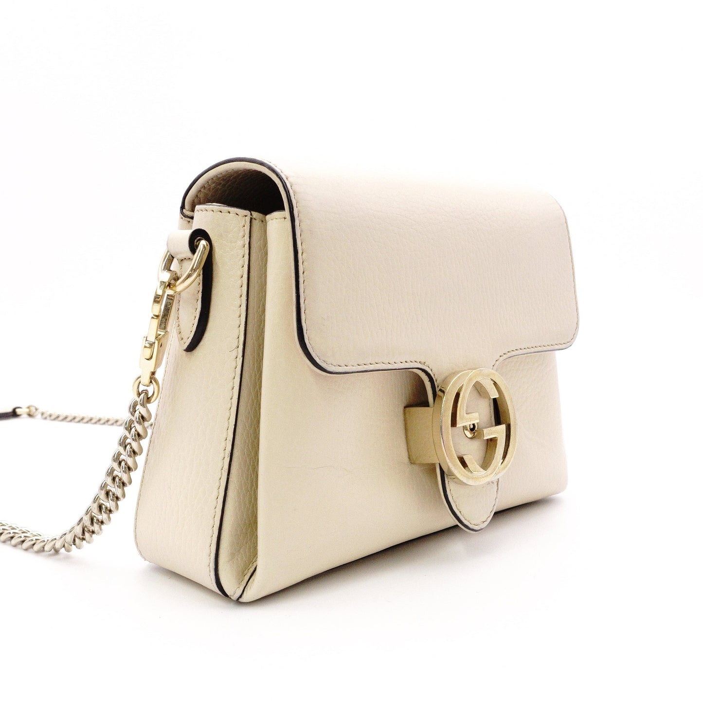 GUCCI Interlocking Shoulder Bag, Leather, Off-White, Crossbody, GG Logo, Gold Hardware