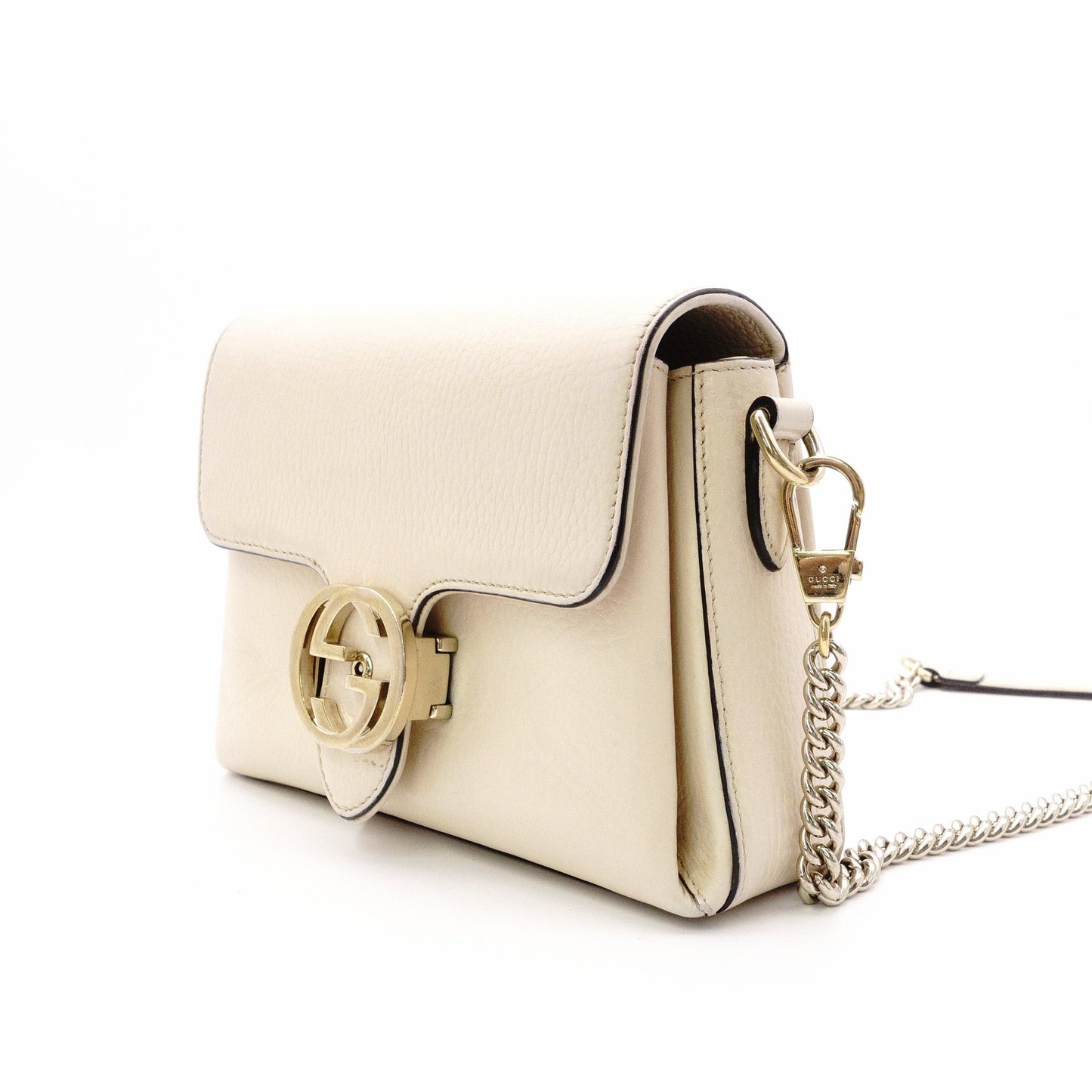 GUCCI Interlocking Shoulder Bag, Leather, Off-White, Crossbody, GG Logo, Gold Hardware