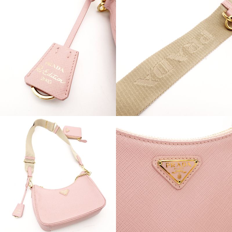 PRADA ReEdition Saffiano Leather Shoulder Bag Pink Leather Gold Hardware R811025