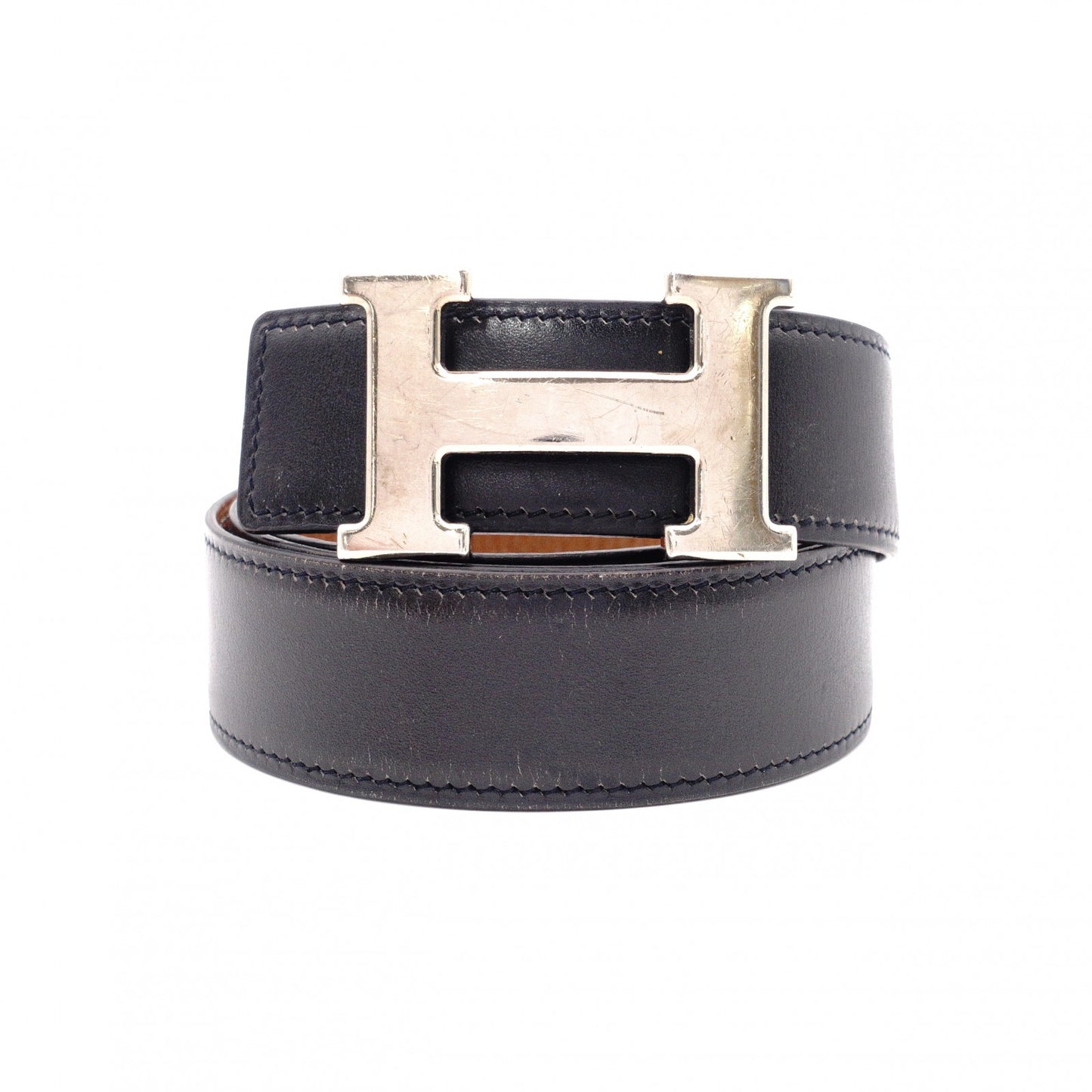 HERMES Constance Belt, Leather, Black and Brown, Size 85, Silver Hardware