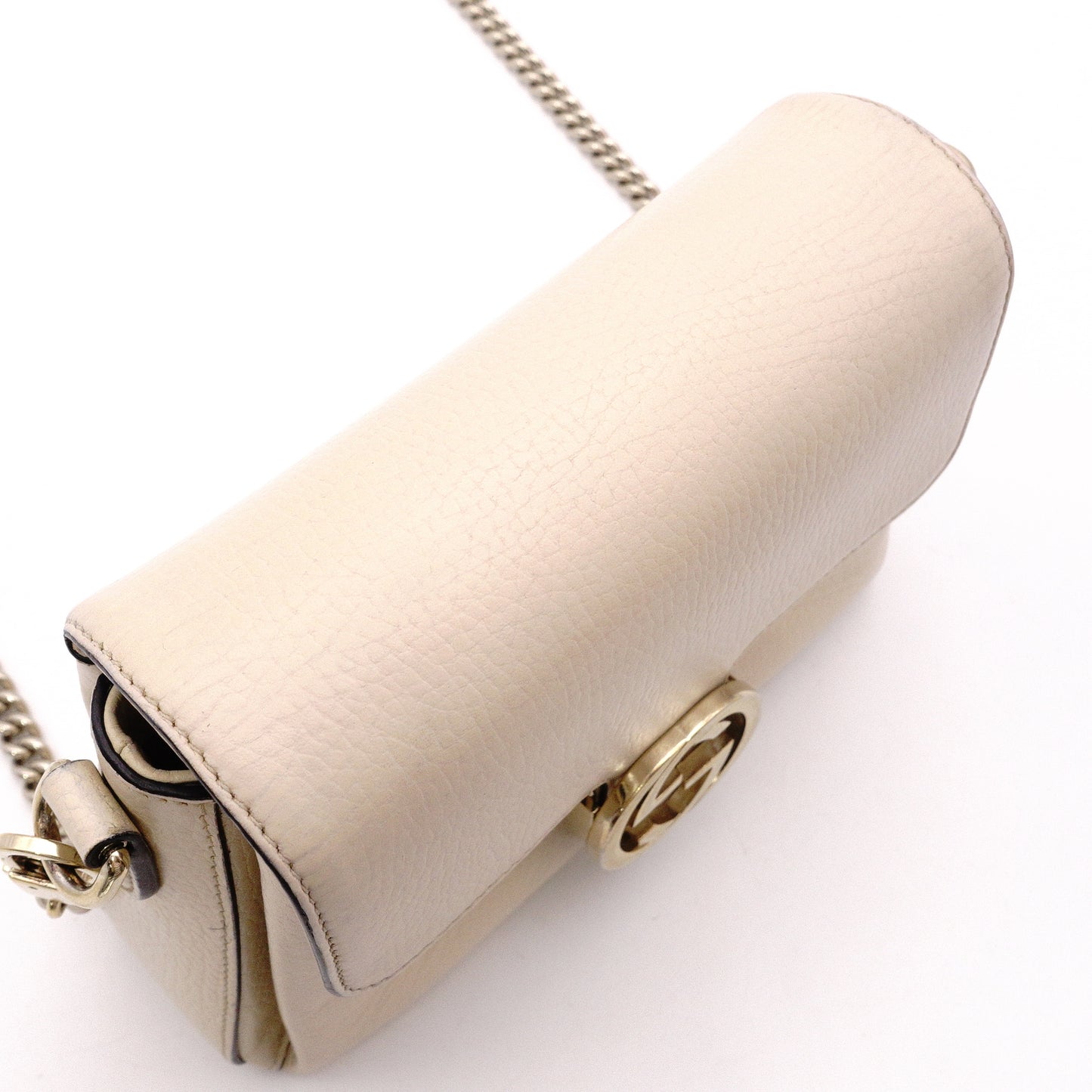 GUCCI Interlocking Shoulder Bag, Leather, Off-White, Crossbody, GG Logo, Gold Hardware