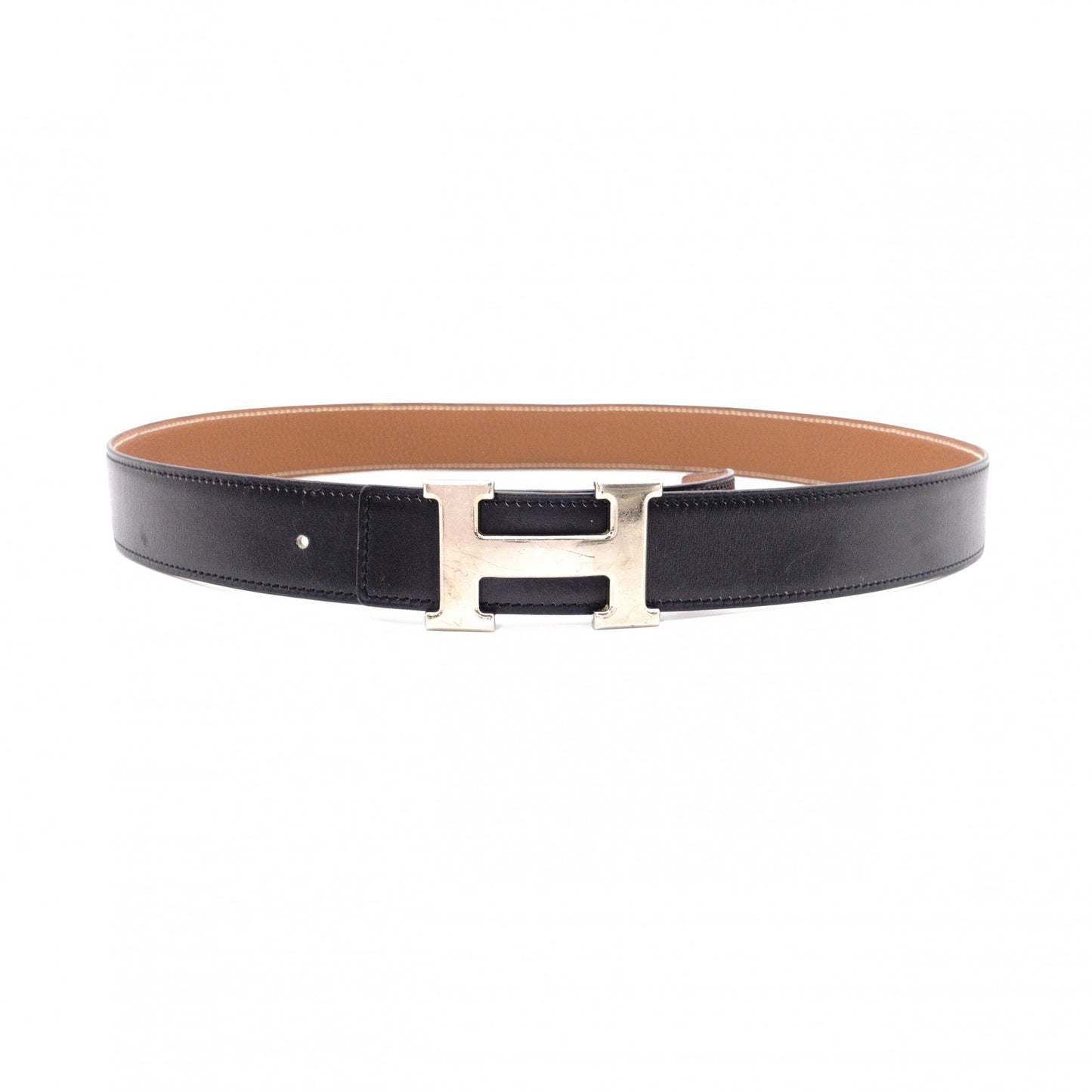 HERMES Constance Belt, Leather, Black and Brown, Size 85, Silver Hardware