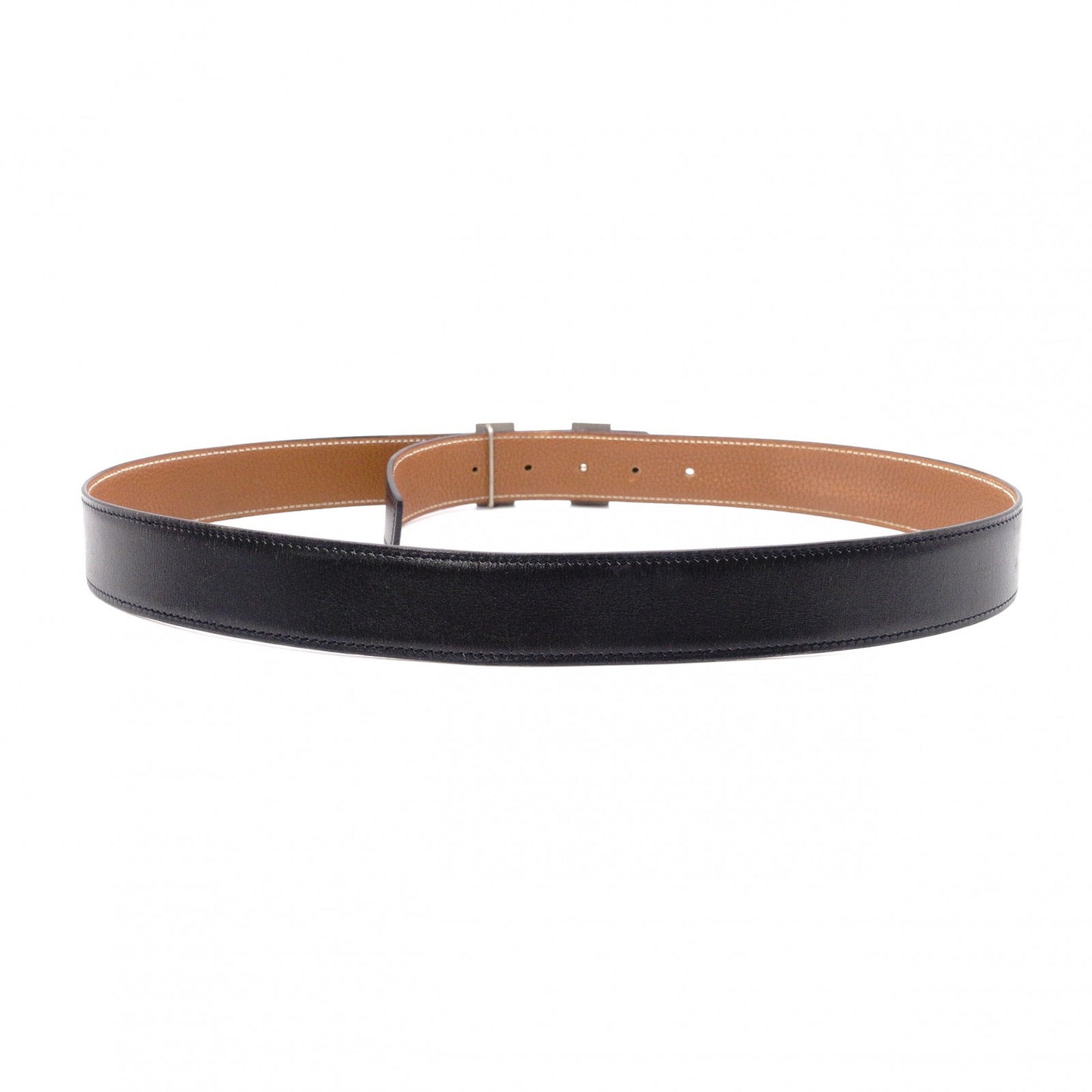 HERMES Constance Belt, Leather, Black and Brown, Size 85, Silver Hardware