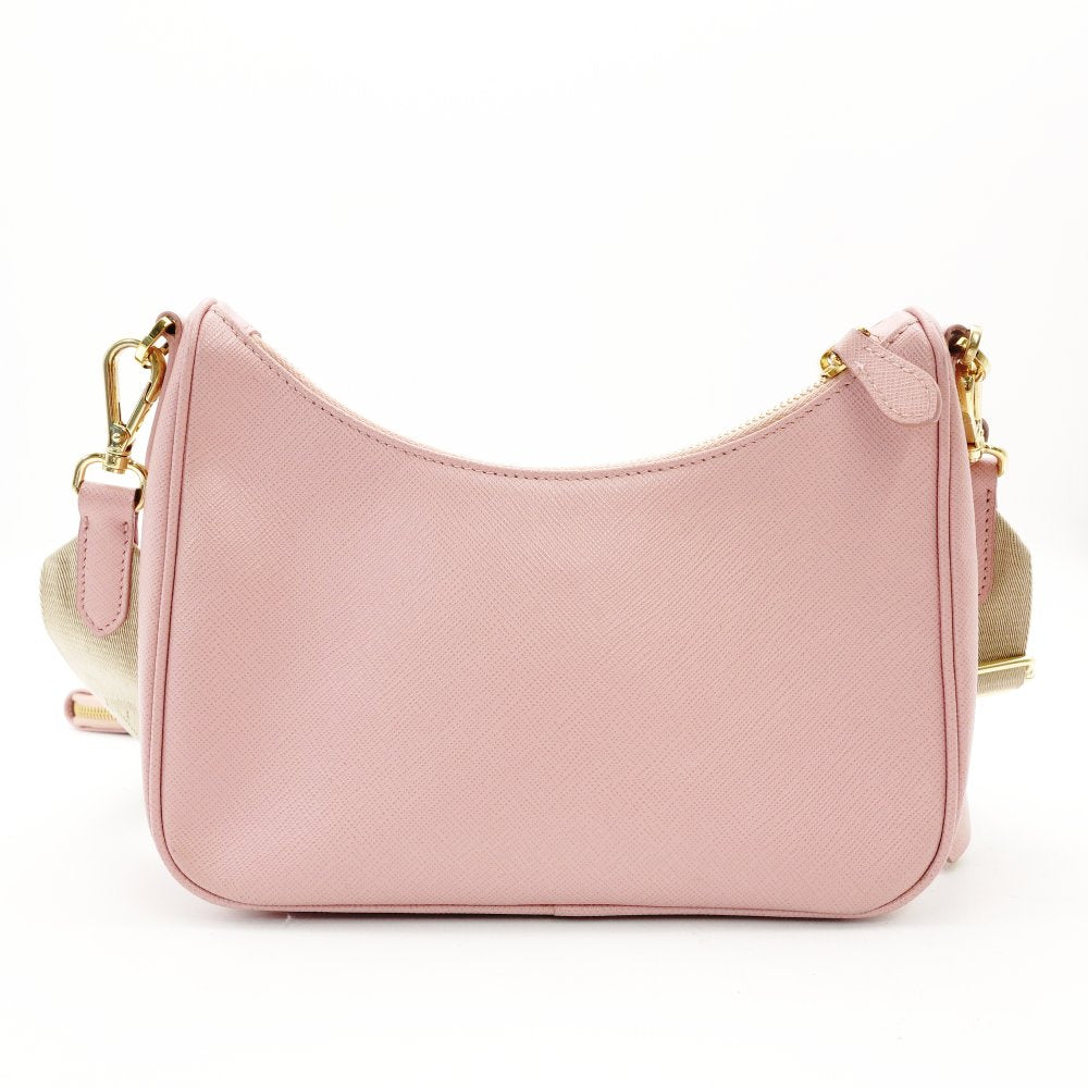 PRADA ReEdition Saffiano Leather Shoulder Bag Pink Leather Gold Hardware R811025
