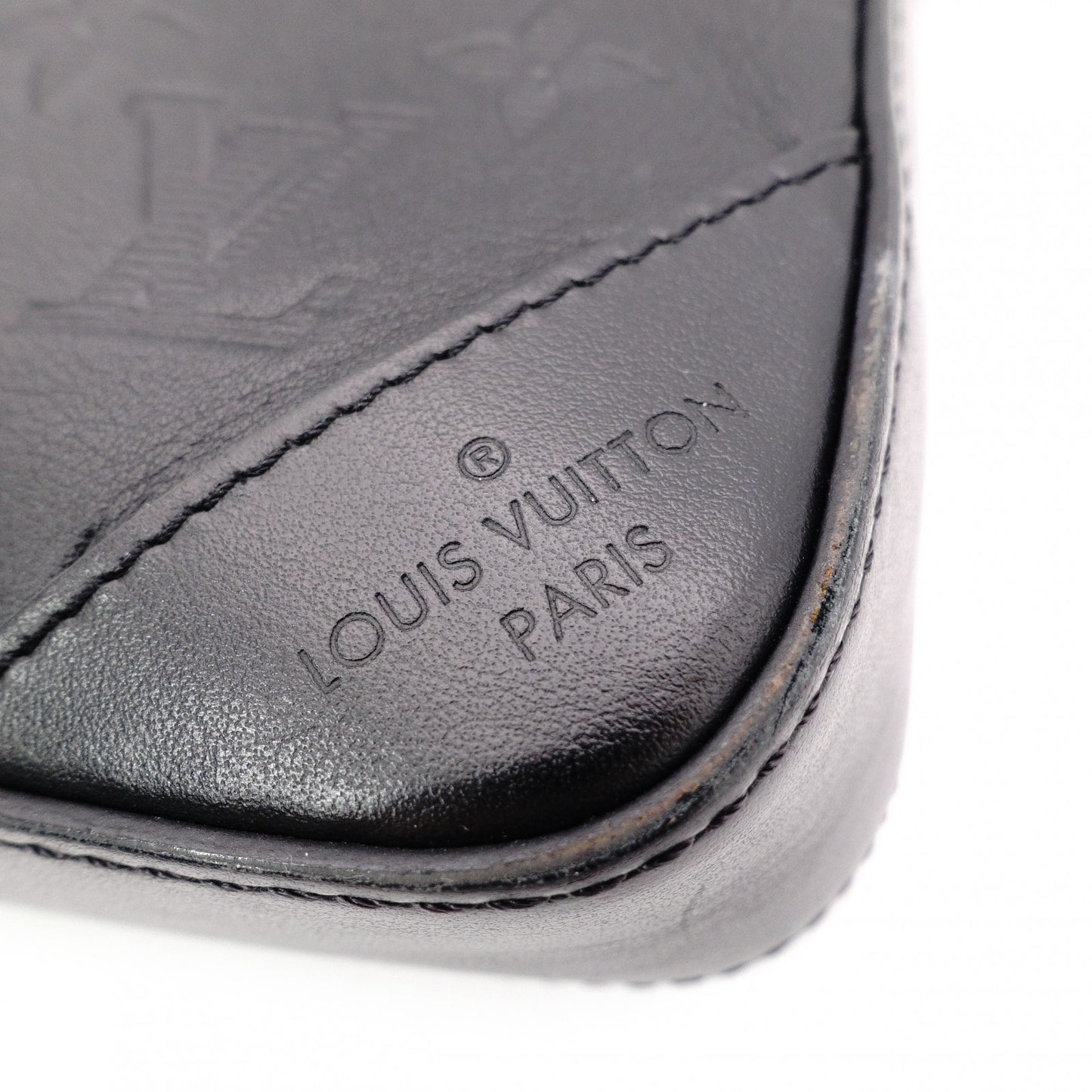 LOUIS VUITTON Duo Messenger Monogram Shadow Shoulder Bag, Leather, Black