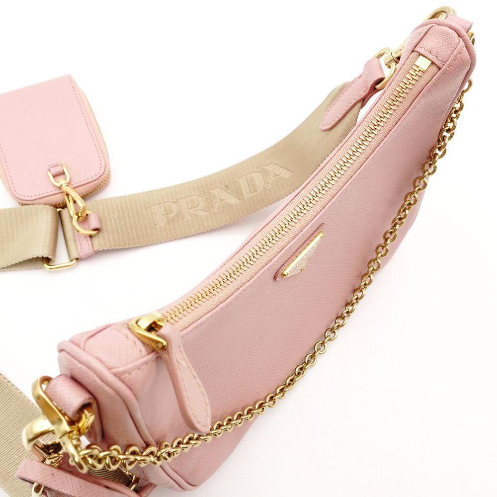 PRADA ReEdition Saffiano Leather Shoulder Bag Pink Leather Gold Hardware R811025