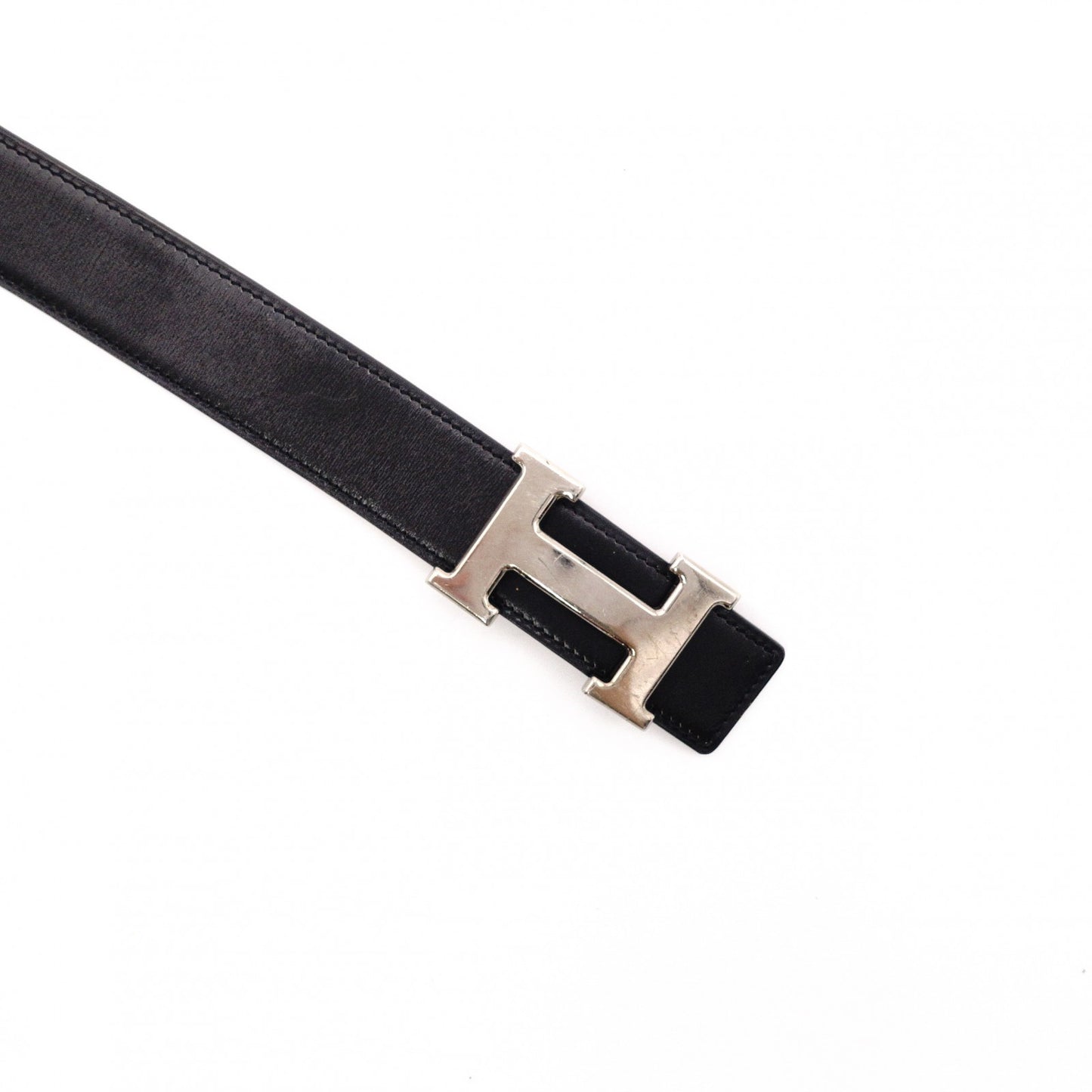 HERMES Constance Belt, Leather, Black and Brown, Size 85, Silver Hardware