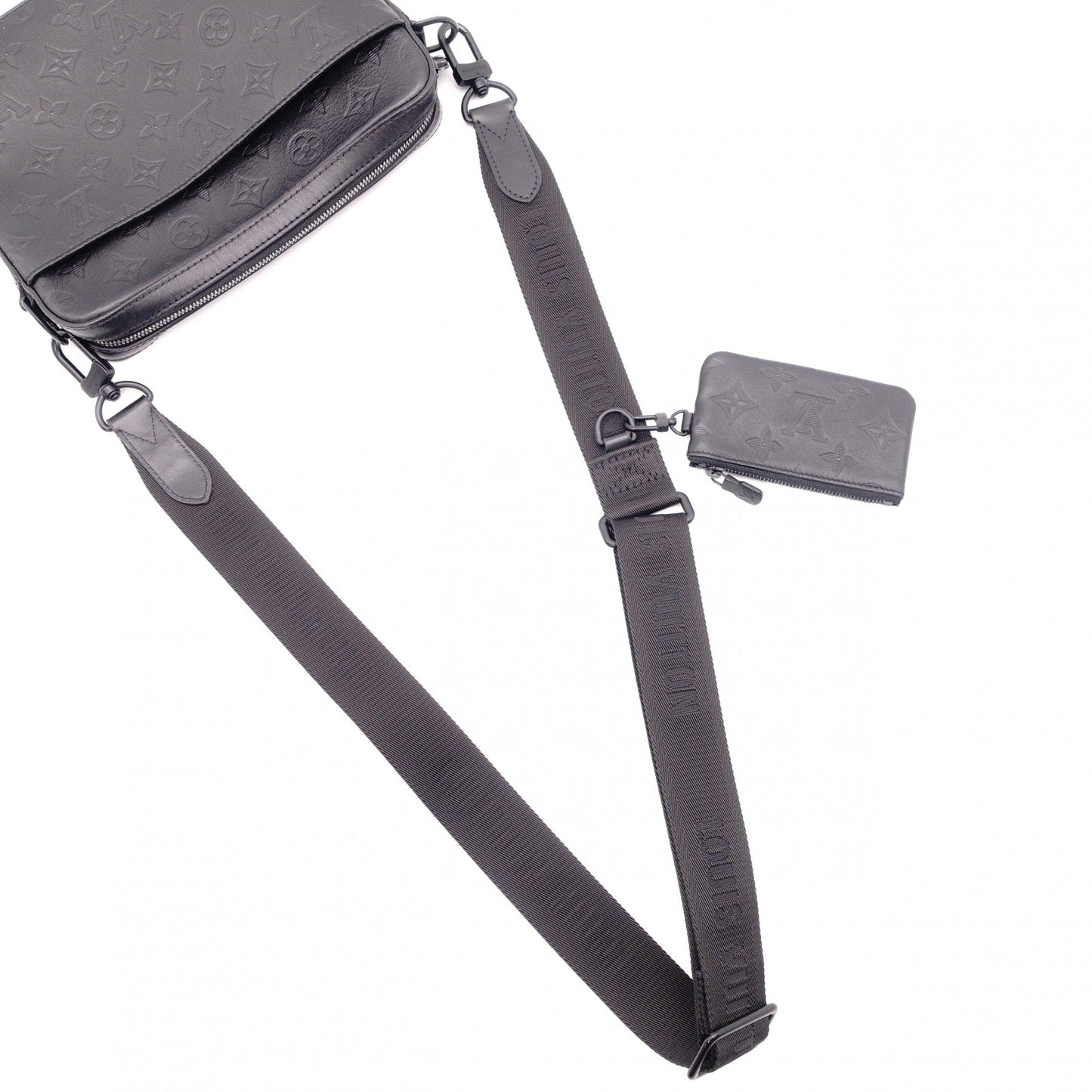 LOUIS VUITTON Duo Messenger Monogram Shadow Shoulder Bag, Leather, Black