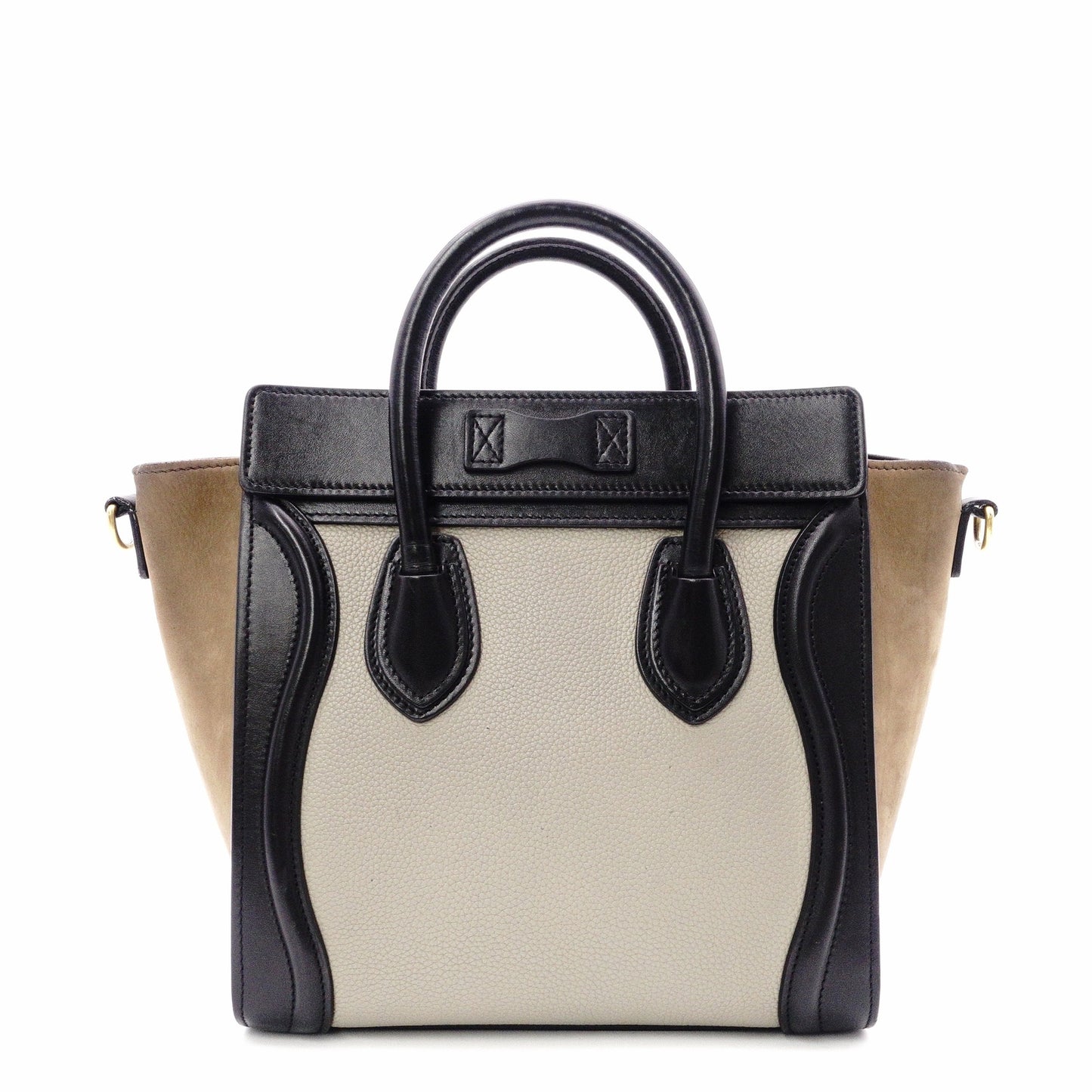 CELINE Luggage Nano Shopper Handbag, Leather, Beige/Black, 2-Way Crossbody